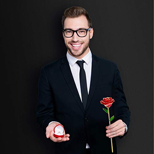 FORGIFTING Rosa Eterna, Regalos Originales para Mujer Ella Madre Novia Abuela en San Valentín, Sant Jordi, Día de la Madre, Aniversario, Boda, Cumpleaños - Flor Rosa de Oro de 24K (Rosa Roja+Soporte)