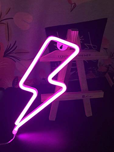 Forma de rayo LED Luz de neón Arte decorativo Luces decorativas Decoración de la pared para la habitación del bebé Suministros para el banquete de boda de Navidad (Rayo de neón rosa)