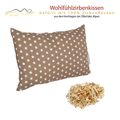 Formalind Almohada de Pino Cembro Relleno de Virutas Tirolesas de Madera 20x30 Cojín Decorativo contra el Insomnio y la Migraña (marrón Claro)