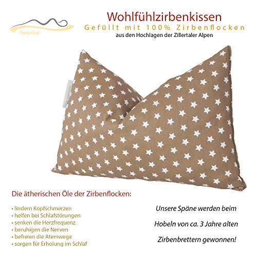 Formalind Almohada de Pino Cembro Relleno de Virutas Tirolesas de Madera 20x30 Cojín Decorativo contra el Insomnio y la Migraña (marrón Claro)