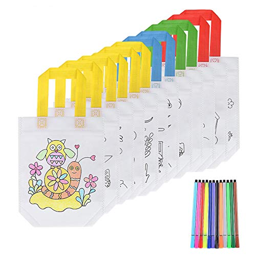FORMIZON 12 Pcs Bolsas para Colorear, DIY Bolsas Infantiles para Colorear, 12 Diferentes Diseño + 12 x Lápices Textiles, Bolsas Infantiles Colorear Graffiti Bolsas para Regalo Niños y Celebraciones