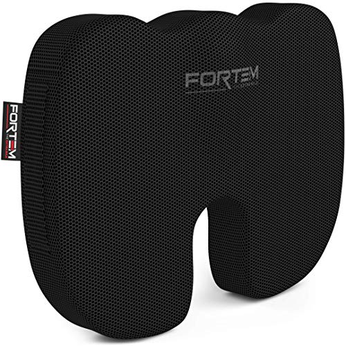 FORTEM Cojín Coxis Silla Ergonómica, Postura - Almohada de Asiento para Silla de Oficina, Coche, Silla de Ruedas, Embarazo, Espuma Viscoelástica, Base Antideslizante y Funda Lavable