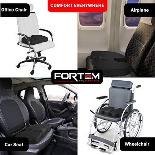 FORTEM Cojín Coxis Silla Ergonómica, Postura - Almohada de Asiento para Silla de Oficina, Coche, Silla de Ruedas, Embarazo, Espuma Viscoelástica, Base Antideslizante y Funda Lavable