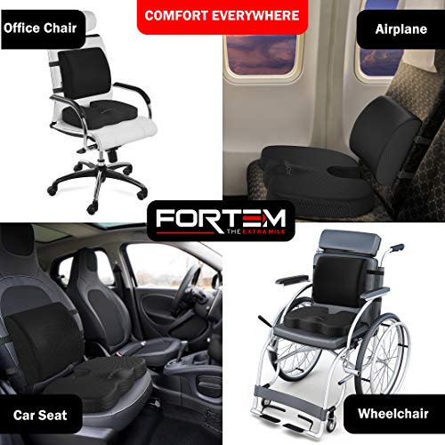 FORTEM Cojín de Asiento y Respaldo de Soporte Lumbar Ergonómico, Alivio de Dolores de Espalda, del Cóccix y la Ciática, Mejora y Corrige su Postura, Fundas Lavables