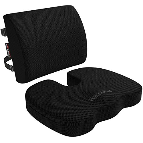 FORTEM Cojín de Asiento y Respaldo de Soporte Lumbar Ergonómico, Alivio de Dolores de Espalda, del Cóccix y la Ciática, Mejora y Corrige su Postura, Fundas Lavables
