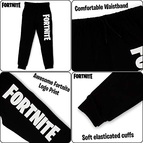 Fortnite Pantalón Niño, Pantalón de Deporte Niño de Felpa Gris Claro o Negro, Pantalón Largo Deportivo, Pantalón de Felpa, Regalo Niño (13/14 años, Negro)