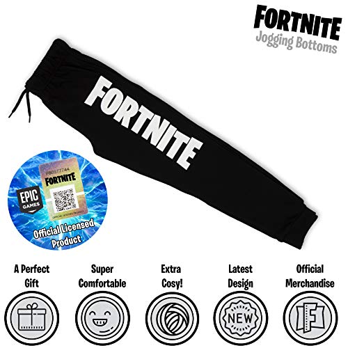 Fortnite Pantalón Niño, Pantalón de Deporte Niño de Felpa Gris Claro o Negro, Pantalón Largo Deportivo, Pantalón de Felpa, Regalo Niño (13/14 años, Negro)
