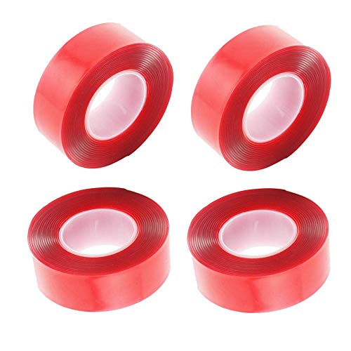 Fortspang 4 Rollos Adhesiva Doble Cara Transparente,Cinta adhesiva de doble cara resistente al agua,Automotriz Resistente al Agua Alta Temperatura Cinta Adhesiva ideal (20mm*3M)