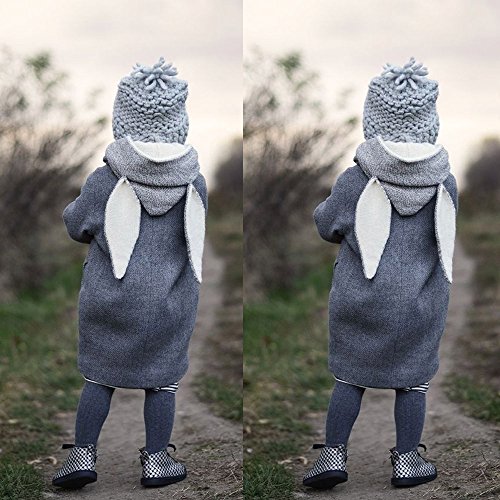 Fossen 1~8 años Bebe Niño Niña Abrigos con Capucha Orejas de Conejo Chaqueta de Manga Larga Grueso cálido Otoño Invierno Ropa (8 años, Gris)