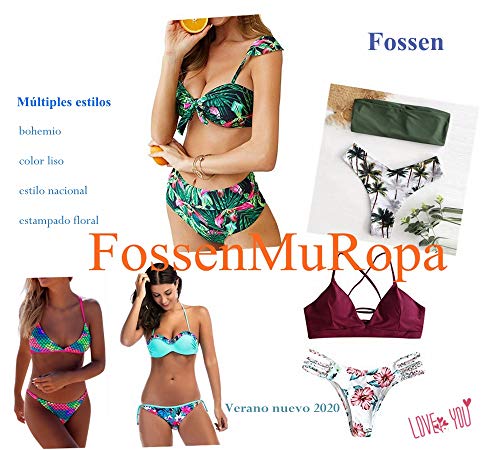 Fossen Bikinis Mujer 2020 Brasileños Push Up - Bikinis Mujer Braga Alta,Traje de Baño de Dos Piezas Estampado de Cintura Alta Bañador