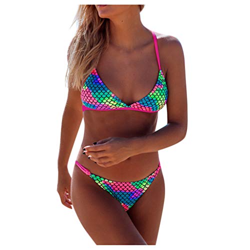 Fossen Bikinis Mujer 2020 Brasileños Push Up - Bikinis Mujer Braga Alta,Traje de Baño de Dos Piezas Estampado de Cintura Alta Bañador