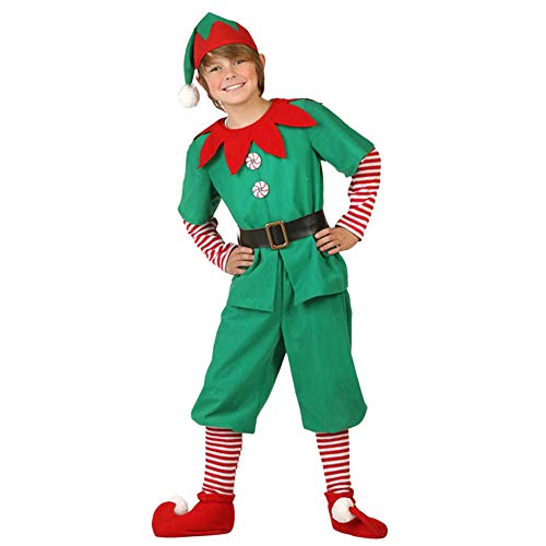 Fossen Disfraz Elfo Navidad Niñas Niños 2-16 Años Tops + Pantalones + Gorra + Calcetines Duende Costume Vestirse (2 años, Niño)