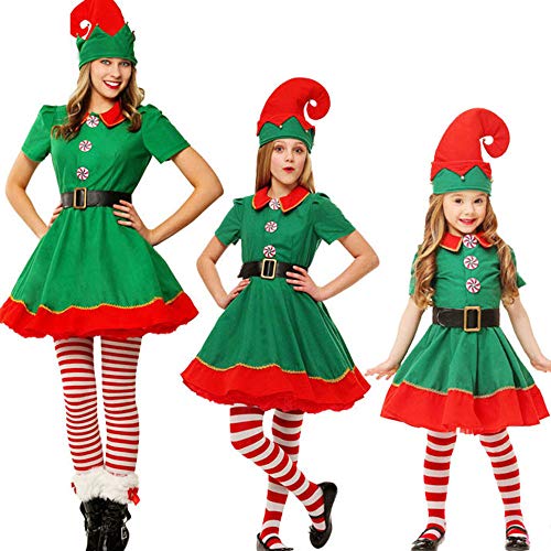 Fossen Disfraz Elfo Navidad Niñas Niños 2-16 Años Tops + Pantalones + Gorra + Calcetines Duende Costume Vestirse (8 años, Niña)