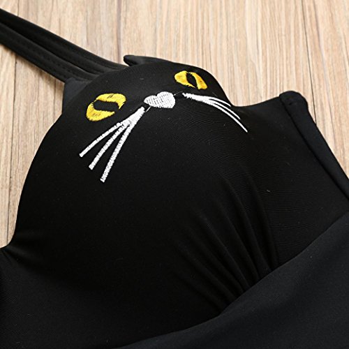 Fossen Gatos Bikinis Mujer Push up sin Tirantes y Bragas Cintura Alta (L/80/36C-85/38C, Negro)