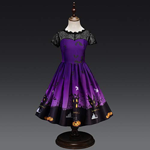 Fossen Kids - Lindo Disfraz Niña Chica Vestido de Fiesta Halloween Cosplay - Falda de Hermanas de Impresión de Calabaza Bat de Manga Voladora, Traje de Bruja Disfraces Niña