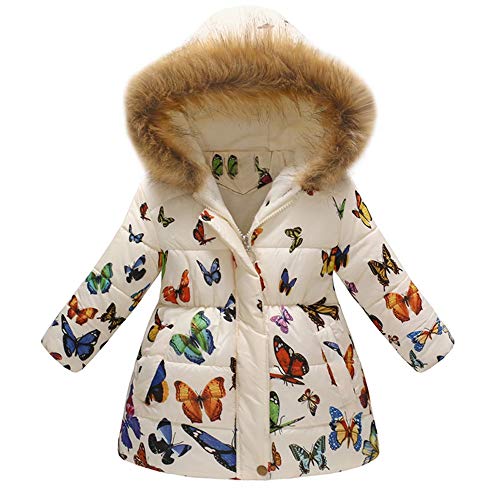 Fossen Niña Ropa Abrigos Niñas Invierno 2-7 años Bebe Mariposa Patrón Chaqueta con Capucha Grueso Caliente Parkas a Prueba de Viento