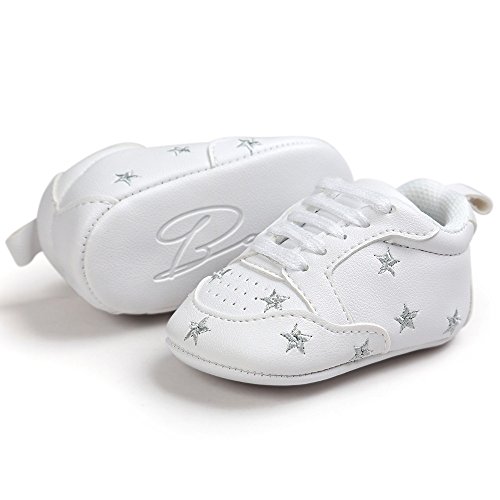 Fossen Recién nacido Bebe Zapatos Cuero artificial Zapatillas con Bordado Pentagram Suela Blanda Antideslizante Primeros pasos Para Bebé Niñas Niño (0-6 meses, Plateado)