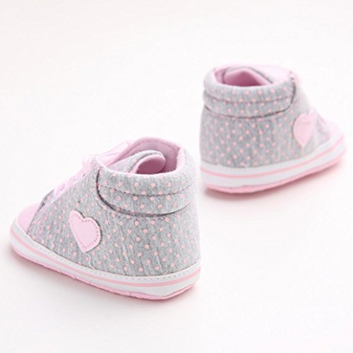 Fossen Recién Nacido Zapatos Primeros Pasos Bebe Niña Forma de corazón Antideslizante Suela Blanda Zapatos (6-12 Meses, Gris)