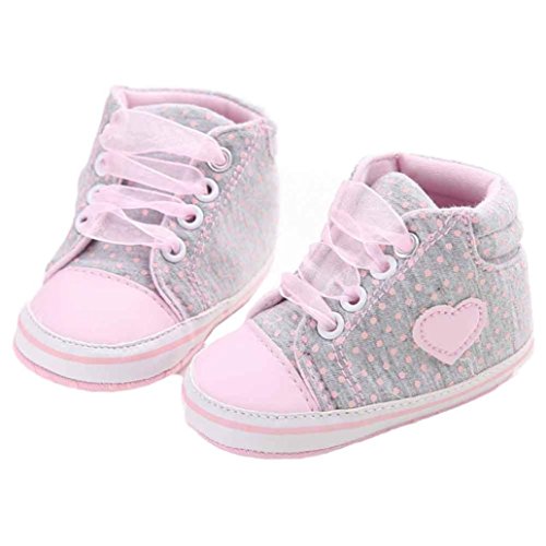 Fossen Recién Nacido Zapatos Primeros Pasos Bebe Niña Forma de corazón Antideslizante Suela Blanda Zapatos (6-12 Meses, Gris)