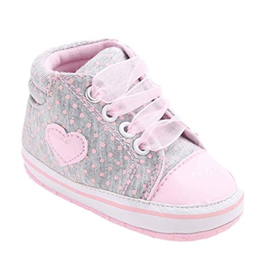 Fossen Recién Nacido Zapatos Primeros Pasos Bebe Niña Forma de corazón Antideslizante Suela Blanda Zapatos (6-12 Meses, Gris)