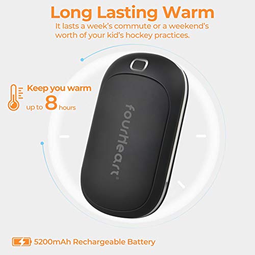 Four Heart Calentadores de Manos USB Recargable 5200mAh Powerbank, Calienta Manos Electrico Reutilizable Calentamiento Rápido Calentadores de Bolsillo, Invierno. (Negro)