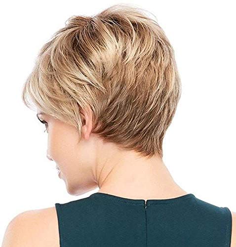 Fovermo Pelucas rubias cortas Pelucas de corte Pixie con peluca de cabello natural Bangs para mujeres blancas