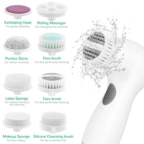 Frcolor - Cepillo de limpieza facial impermeable con 8 cabezales de cepillo para limpieza profunda, exfoliación suave y masaje.