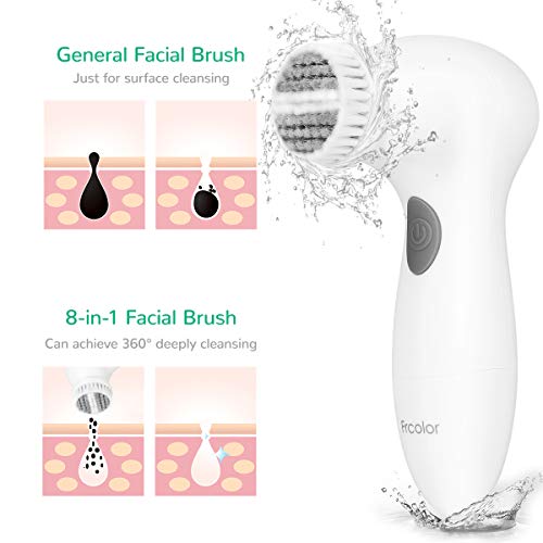 Frcolor - Cepillo de limpieza facial impermeable con 8 cabezales de cepillo para limpieza profunda, exfoliación suave y masaje.