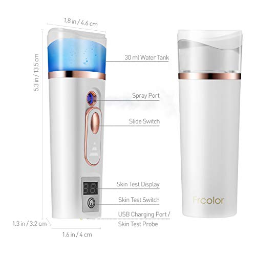 Frcolor - Nanovaporizador facial de mano de niebla fresca para el cuidado de la piel, maquillaje hidratación refrescante, batería recargable por USB (color blanco)