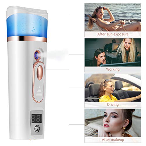 Frcolor - Nanovaporizador facial de mano de niebla fresca para el cuidado de la piel, maquillaje hidratación refrescante, batería recargable por USB (color blanco)
