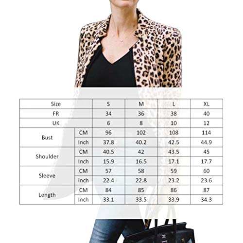 Frecicialo Chaqueta Blazers Larga con Estampado de Leopardo Blazer de Manga Larga Slim Fit Entallado de Media Temporada