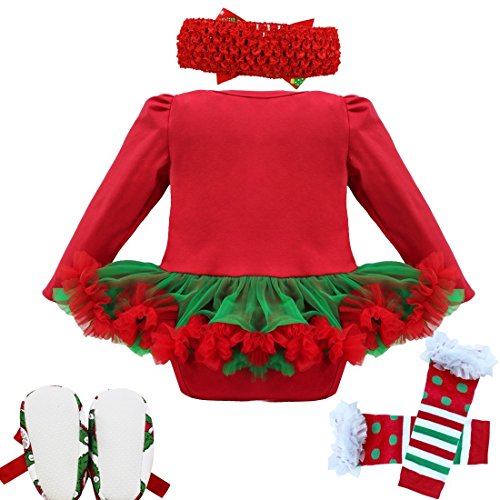 Freebily Conjunto de Navidad para Bebé Niña Recién Nacido Vestido de Princesa Infantil Estilo de Pelele Fiesta Invierno Otoño Árbol de Navidad 2 3-6 Meses