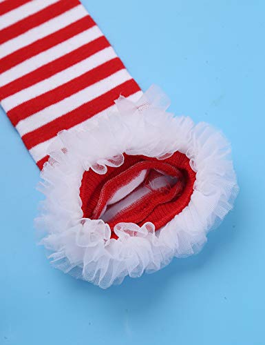 Freebily Ropa Navidad Bebé Recién Nacidos Traje de Santa Invierno Disfraz Navideño Año Nuevo Conjunto Bebé Algodón Tutú Vestido Princesa Zapatos Calcetines Rayados Rojo&Blanco 3-6 Meses