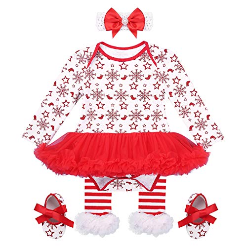 Freebily Ropa Navidad Bebé Recién Nacidos Traje de Santa Invierno Disfraz Navideño Año Nuevo Conjunto Bebé Algodón Tutú Vestido Princesa Zapatos Calcetines Rayados Rojo&Blanco 3-6 Meses