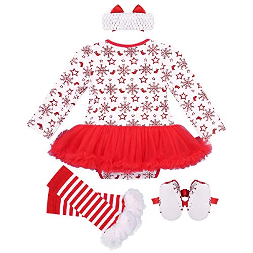 Freebily Ropa Navidad Bebé Recién Nacidos Traje de Santa Invierno Disfraz Navideño Año Nuevo Conjunto Bebé Algodón Tutú Vestido Princesa Zapatos Calcetines Rayados Rojo&Blanco 3-6 Meses