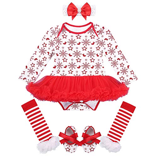 Freebily Ropa Navidad Bebé Recién Nacidos Traje de Santa Invierno Disfraz Navideño Año Nuevo Conjunto Bebé Algodón Tutú Vestido Princesa Zapatos Calcetines Rayados Rojo&Blanco 3-6 Meses