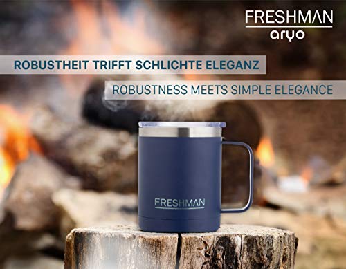 FRESHMAN aryo | Taza termica de doble pared de acero inoxidable 350ml | Vaso termico cafe con tapa y asa Vaso termo cafe para llevar Tazas desayuno Taza termo Termos para cafe Vaso cafe Vasos termicos