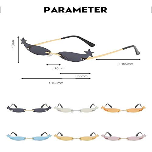FRGTHYJ Fsshion Irregular Gafas de Sol con Montura pequeña Hombres Mujeres Clásico sin Marco Rice Nail Star Gradient Frames Gafas de Sol Gafas Uv400 F