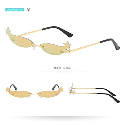 FRGTHYJ Fsshion Irregular Gafas de Sol con Montura pequeña Hombres Mujeres Clásico sin Marco Rice Nail Star Gradient Frames Gafas de Sol Gafas Uv400 F
