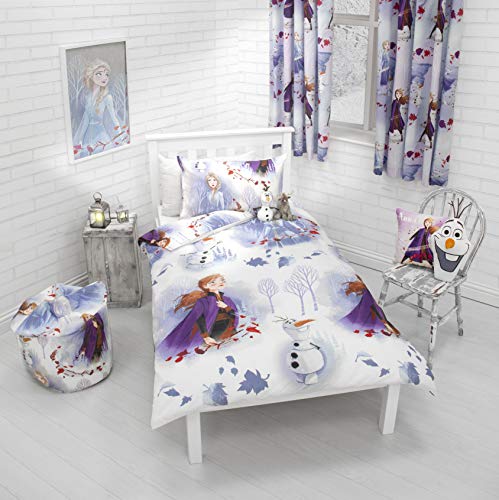 Frozen 2 - Funda de edredón Reversible con Funda de Almohada a Juego, diseño de Anna, Elsa y Olaf, Color Blanco