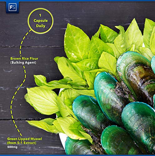 FS Mejillon de Labios Verdes | 180 Cápsulas del Extracto 5:1 | Cuidado de las Articulaciones | Suplementos Verdes Rellenos Limpios | Sin OGM, Gluten o Lácteos