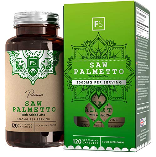 FS Saw Palmetto con Zinc 3000 mg por Porcion 120 Capsulas Veganas de Alta Potencia | Serenoa Repens Para la Prostata y la Salud Masculina — Sin OGM o Lacteos
