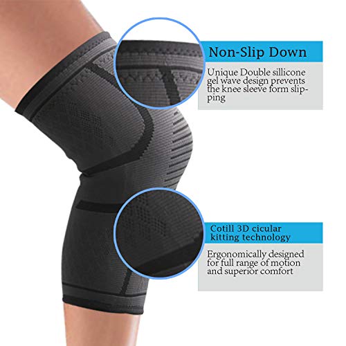 FTALGS Profesionales Rodillera de la Rodilla Totalmente Ajustable Alivio Seco Transpirable Abierto Rótula Dolor en la Artritis y laFitness y Deportes al aire libre evita lesiones de，Negro (1 Par)