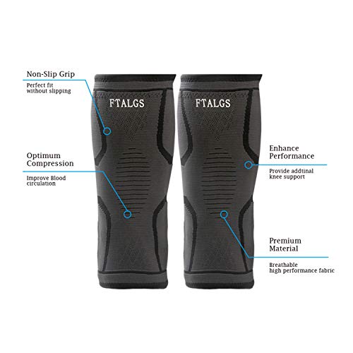 FTALGS Profesionales Rodillera de la Rodilla Totalmente Ajustable Alivio Seco Transpirable Abierto Rótula Dolor en la Artritis y laFitness y Deportes al aire libre evita lesiones de，Negro (1 Par)