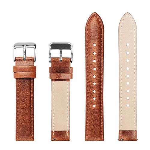 Fullmosa Axus Correa Piel, 12 Colores para Correa Reloj, Huawei Samsung Correa/Banda/Pulsera/Strap, Marrón + Hebilla de Plata, 18mm