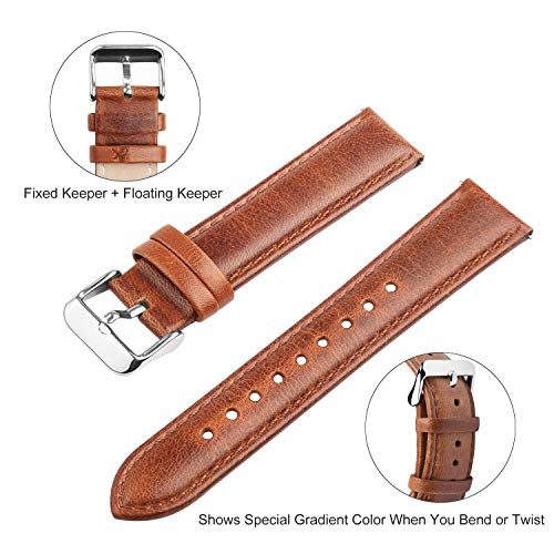 Fullmosa Axus Correa Piel, 12 Colores para Correa Reloj, Huawei Samsung Correa/Banda/Pulsera/Strap, Marrón + Hebilla de Plata, 18mm