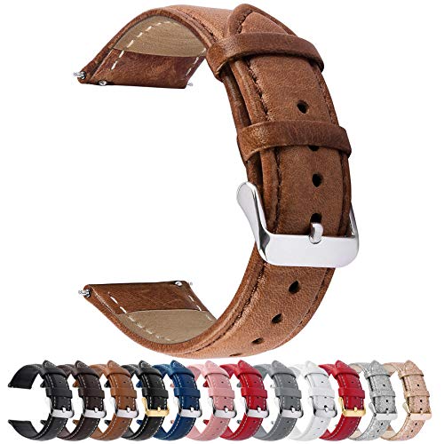 Fullmosa Axus Correa Piel, 12 Colores para Correa Reloj, Huawei Samsung Correa/Banda/Pulsera/Strap, Marrón + Hebilla de Plata, 18mm