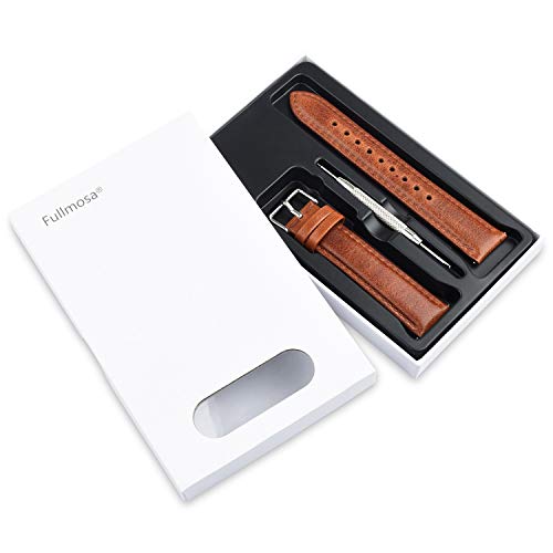 Fullmosa Axus Correa Piel, 12 Colores para Correa Reloj, Huawei Samsung Correa/Banda/Pulsera/Strap, Marrón + Hebilla de Plata, 18mm