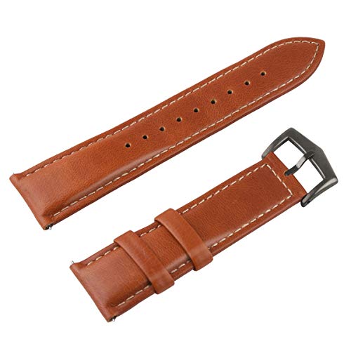 Fullmosa Correa de Reloj de Piel Liberación Rápida, Labu Pulsera de Repuesto de Cuero Engrasado para Relojes 18 mm 20 mm 22 mm Mujer Hombre, Marrón Oscuro + Hebilla Gris Ahumada 22mm
