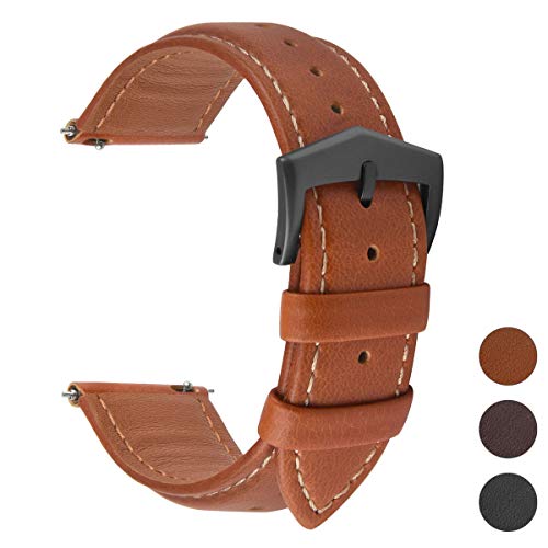 Fullmosa Correa de Reloj de Piel Liberación Rápida, Labu Pulsera de Repuesto de Cuero Engrasado para Relojes 18 mm 20 mm 22 mm Mujer Hombre, Marrón Oscuro + Hebilla Gris Ahumada 22mm